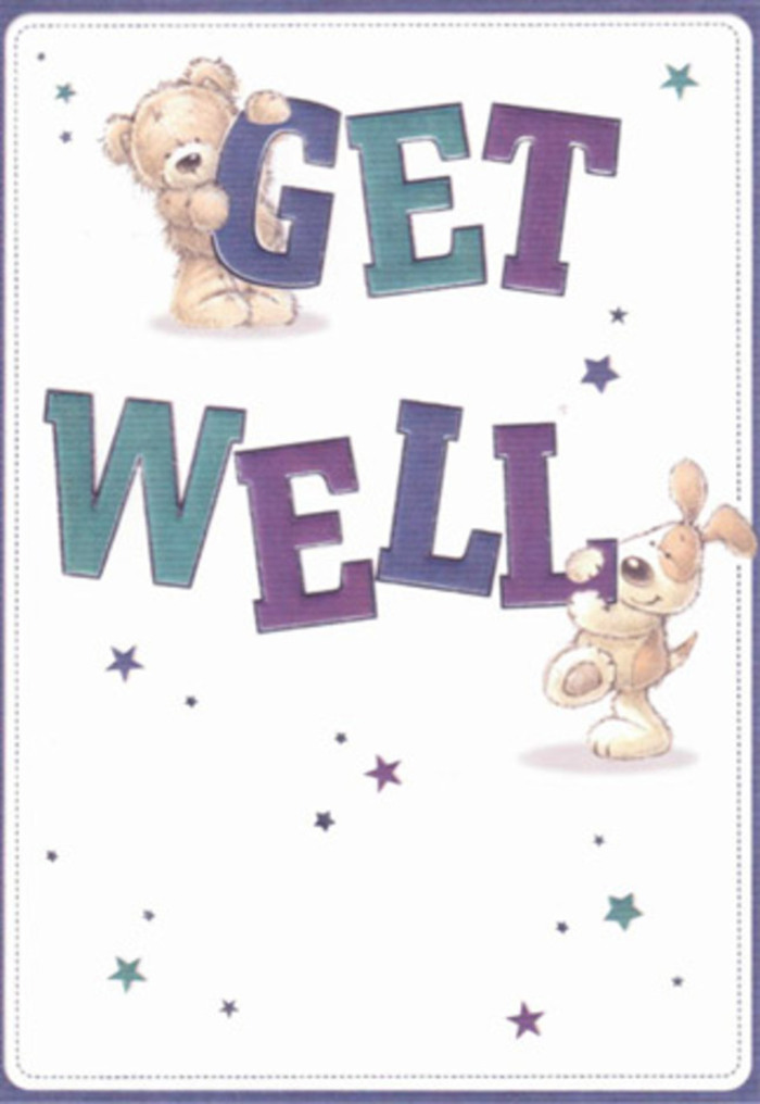 A celebration of hope and gentle encouragement, this get well card features two endearing friends as its heart-an expressive bear with a plush, huggable look and a perky puppy whose floppy ears invite affection. Their joyful interaction with the vibrant 'Get Well' text is like a playful dance, set against a fresh white background that shines with the promise of new beginnings, much like the morning bloom of flowers at Alperton's local market. Shades of indigo and teal anchor the message in lively colour, while a scatter of twinkling stars in cool purples and blues swirl around them, as if bestowing blessings upon the recipient. The artwork's soft textures and confident lines invite an almost tactile connection, evocative of sending a freshly arranged bouquet to comfort a loved one. This card carries the same spirit of care that Flowers Alperton brings to every delivery: a radiant blend of encouragement, innocence, and heartfelt sincerity perfect for uplifting community members in times of need.